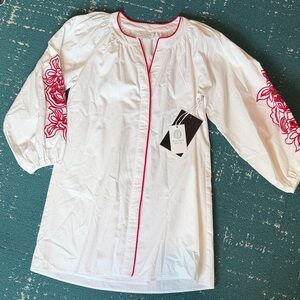 White and Red Embroidered Women's Dress